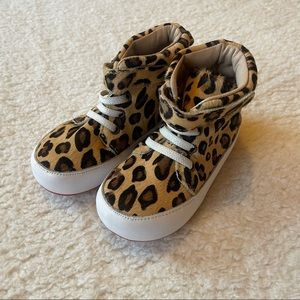Monkey Feet Leopard Print Faux Fur High Top Girls Shoes